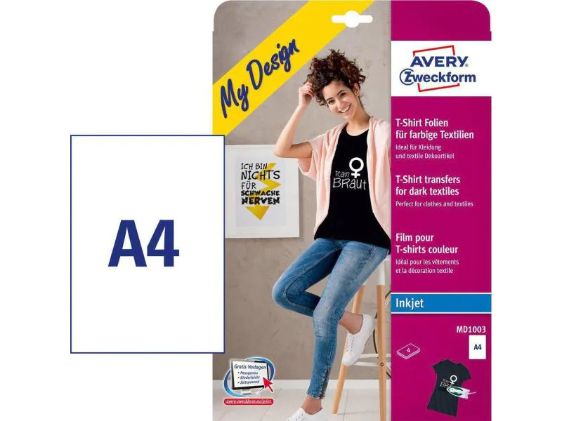 Avery Zweckform Aufbügelfolie Avery Inkjet, für farbige/dunkle Textilien