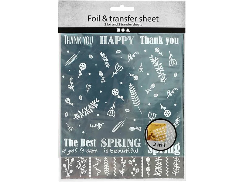 Creativ Company Folie Transferblatt 15 x 15 cm, 2 Stück, Grau/Petrol