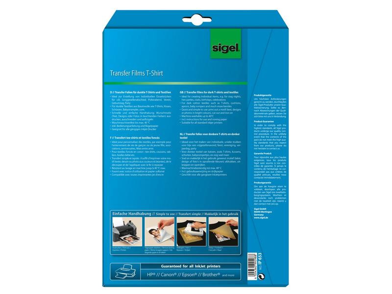 Sigel Transferfolie für dunkle Textilien, A4, Mehrfarbig