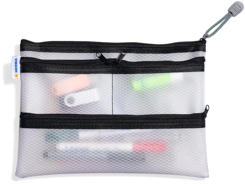 HERMA Etui Mesh Bag A5, 14 x 21.7 cm, Schwarz/Weiss