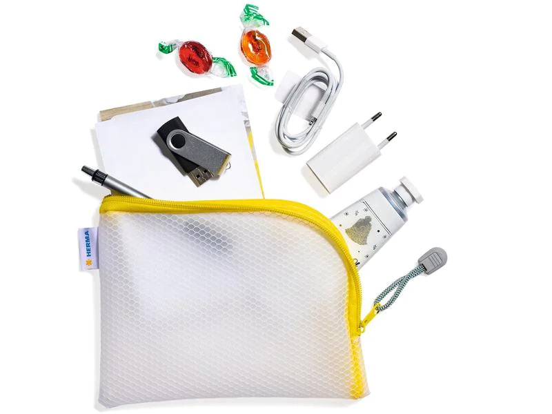 HERMA Etui Mesh Bag A6, 10.5 x 14.8 cm, Gelb/Weiss