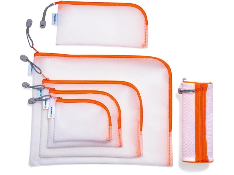 HERMA Etui Mesh Bag A6, 10.5 x 14.8 cm, Orange/Weiss