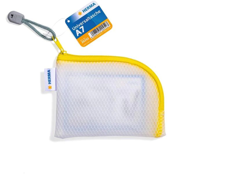 HERMA Etui Mesh Bag A7, 7.4 x 10.5 cm, Gelb/Weiss