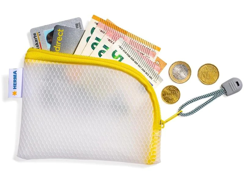 HERMA Etui Mesh Bag A7, 7.4 x 10.5 cm, Gelb/Weiss
