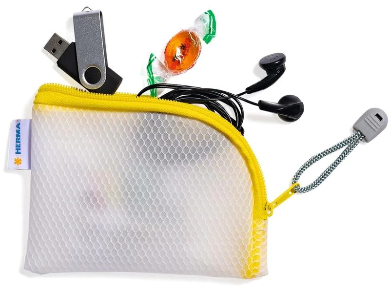 HERMA Etui Mesh Bag A7, 7.4 x 10.5 cm, Gelb/Weiss