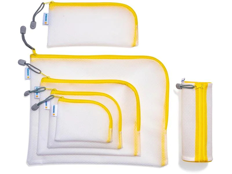 HERMA Etui Mesh Bag A7, 7.4 x 10.5 cm, Gelb/Weiss