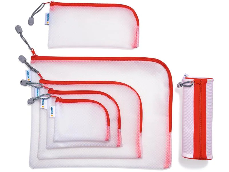 HERMA Etui Mesh Bag A7, 7.4 x 10.5 cm, Rot/Weiss