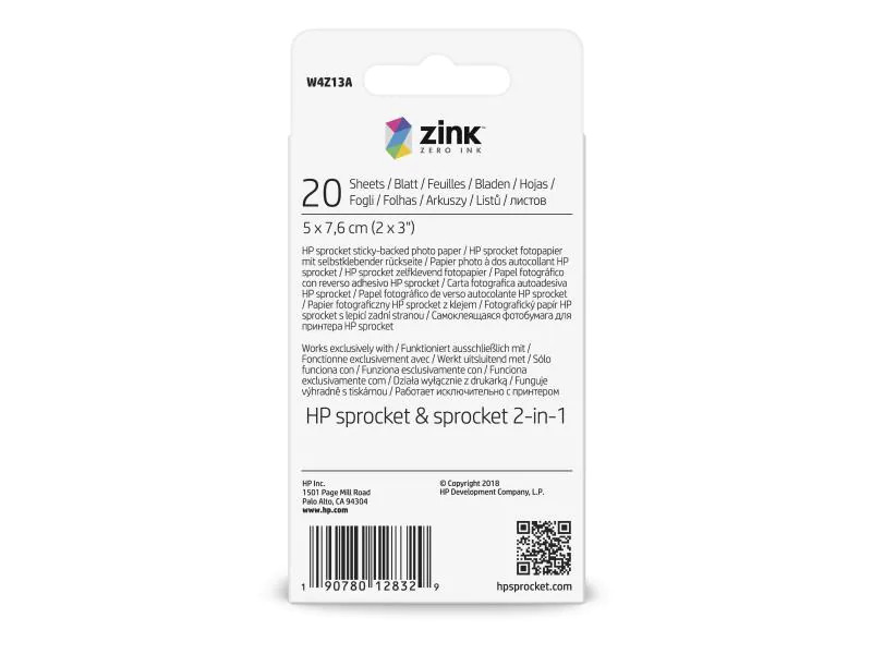 HP Fotopapier Sprocket 5 x 7.6 cm selbstklebend, 20 Blatt