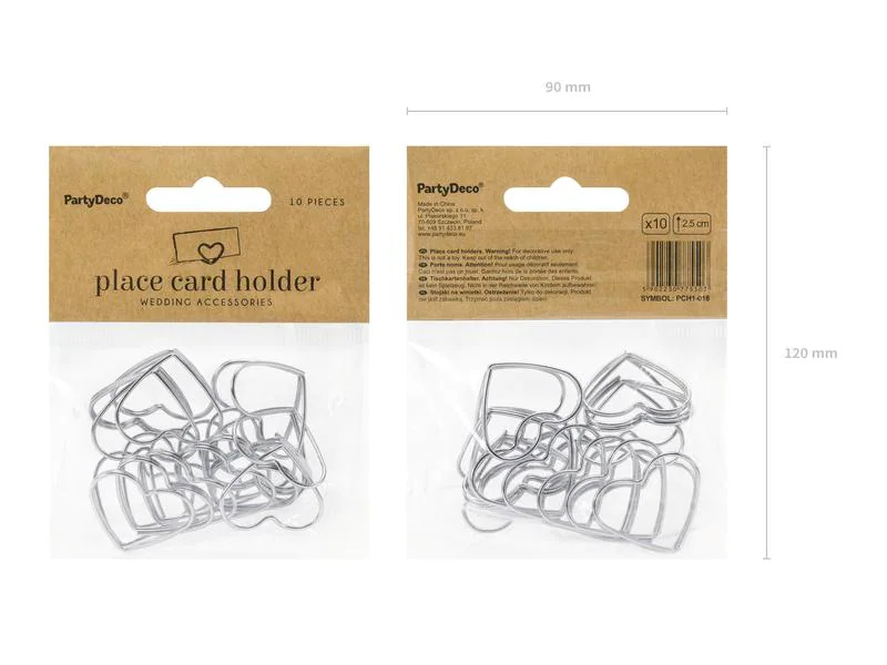 Partydeco Tischkarte Halter Herz 2.5 cm, 10 Stück, Silber
