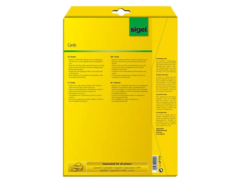 Sigel Postkarte A6 (A4), 20 Blatt, 185 g, Weiss