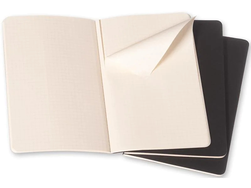 Moleskine Notizbuch A5 Kariert, Schwarz, 3-teilig