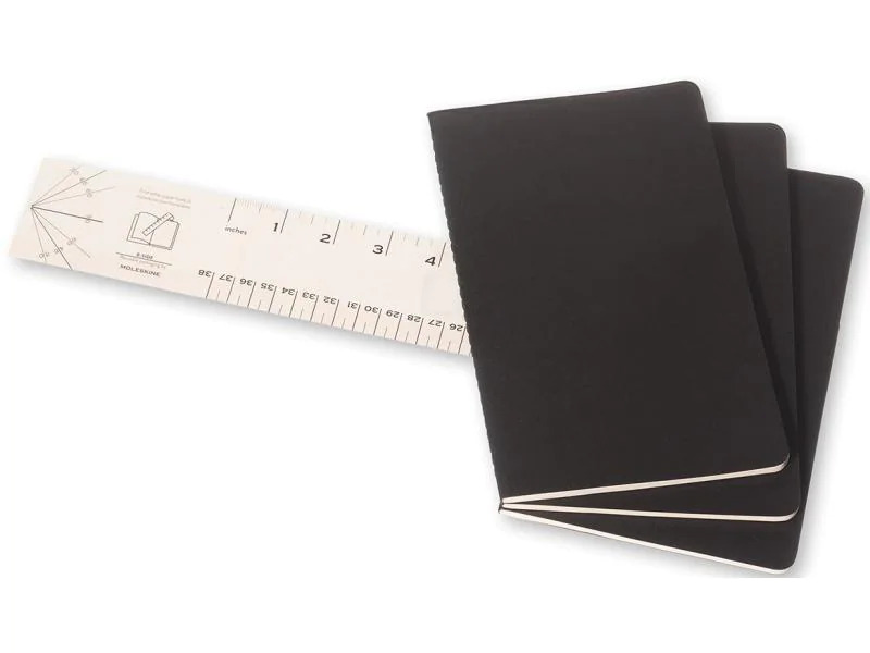 Moleskine Notizbuch A5 Kariert, Schwarz, 3-teilig