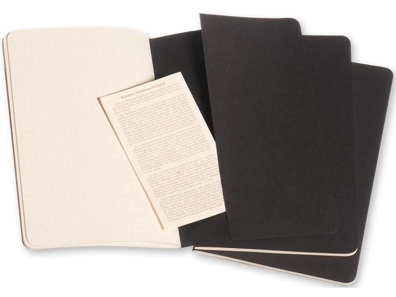 Moleskine Notizbuch A5 Kariert, Schwarz, 3-teilig