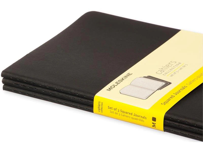 Moleskine Notizbuch A5 Kariert, Schwarz, 3-teilig
