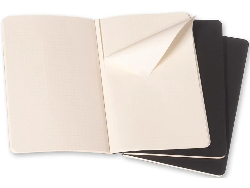 Moleskine Notizbuch A6 Kariert, Schwarz, 3-teilig