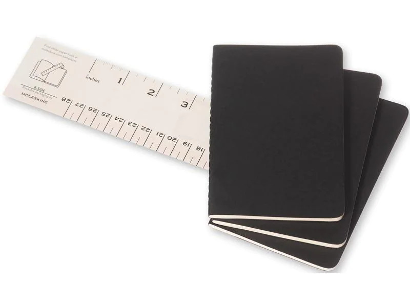 Moleskine Notizbuch A6 Kariert, Schwarz, 3-teilig