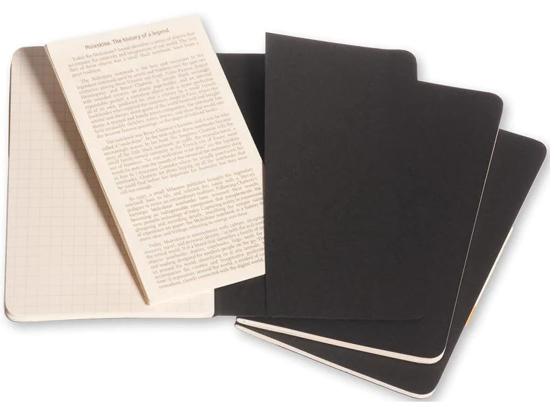 Moleskine Notizbuch A6 Kariert, Schwarz, 3-teilig