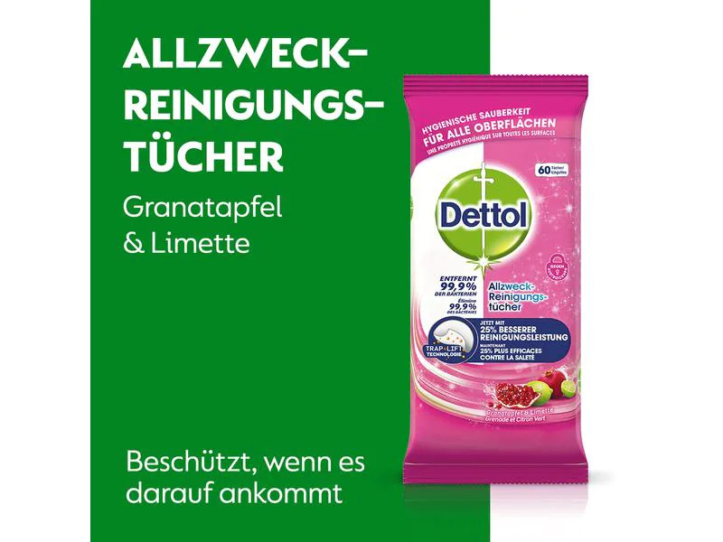 Dettol Allzweckreiniger Granatapfel Tücher 60 Stück