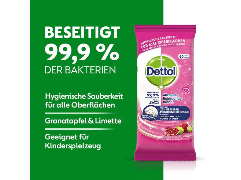 Dettol Allzweckreiniger Granatapfel Tücher 60 Stück