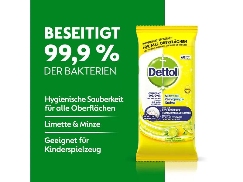 Dettol Allzweckreiniger Tücher Limette &amp; Minze 60 Stück