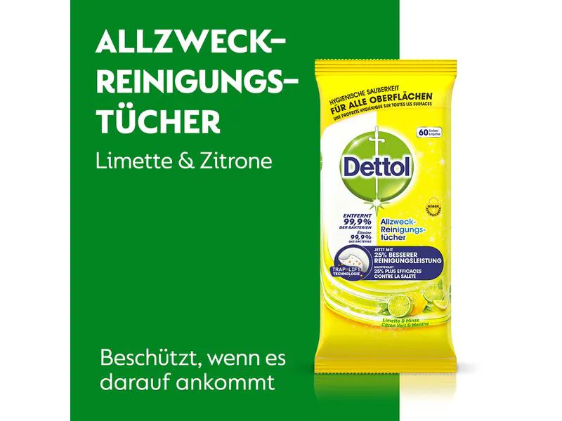 Dettol Allzweckreiniger Tücher Limette &amp; Minze 60 Stück