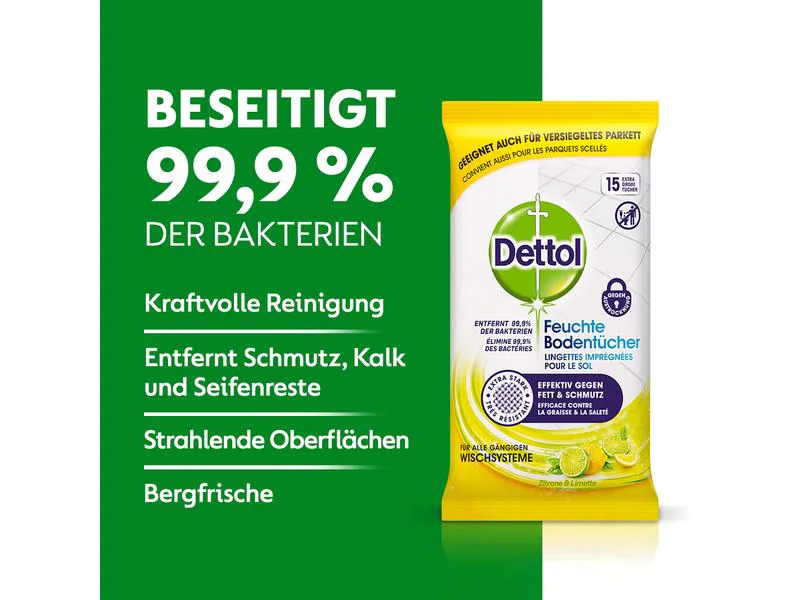 Dettol Bodentücher Zitrone &amp; Limette 15 Stück