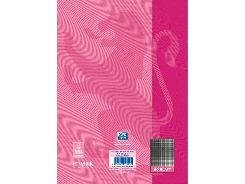 Oxford Notizheft Touch Collegeblock , B5, Kariert, Rosa