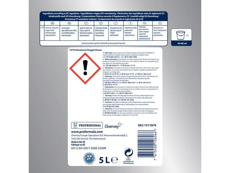Diversey Pro Formula Allzweckreiniger Cif Professional Oxy Gel Ocean 5 l