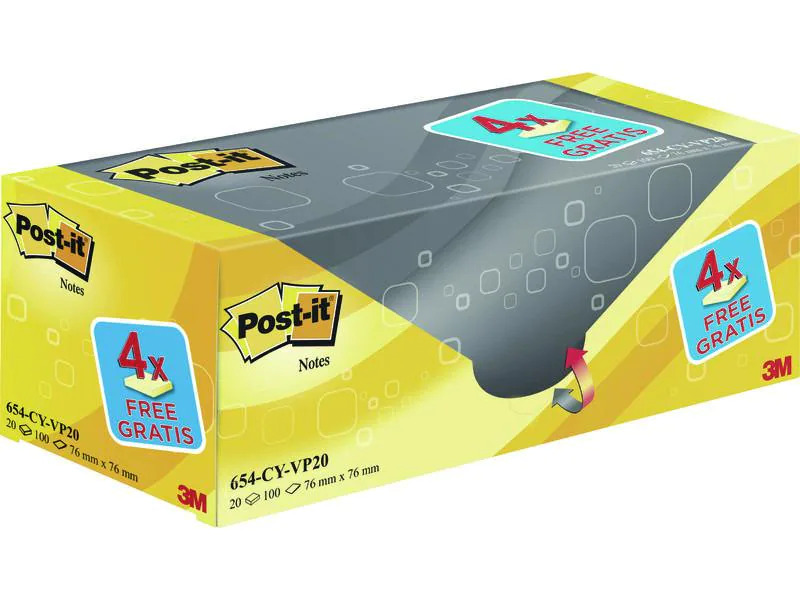 3M Notizzettel Post-it 7,6 x 7,6 cm Gelb, 20 Blöcke