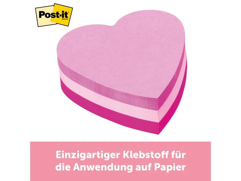 3M Notizzettel Post-it Herz, 1 Block à 225 Blatt, 3-Farbig