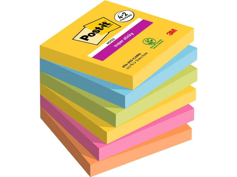 Post-it Notizzettel Super Sticky Promotion 7.6 x 7.6 cm, 6 Blöcke