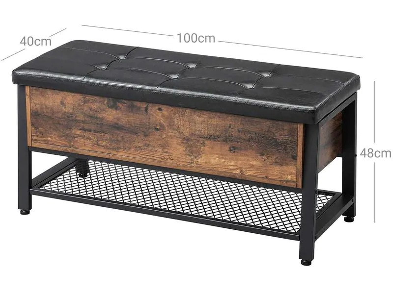 VASAGLE Bank mit Stauraum 100 x 47 cm, Braun/Schwarz