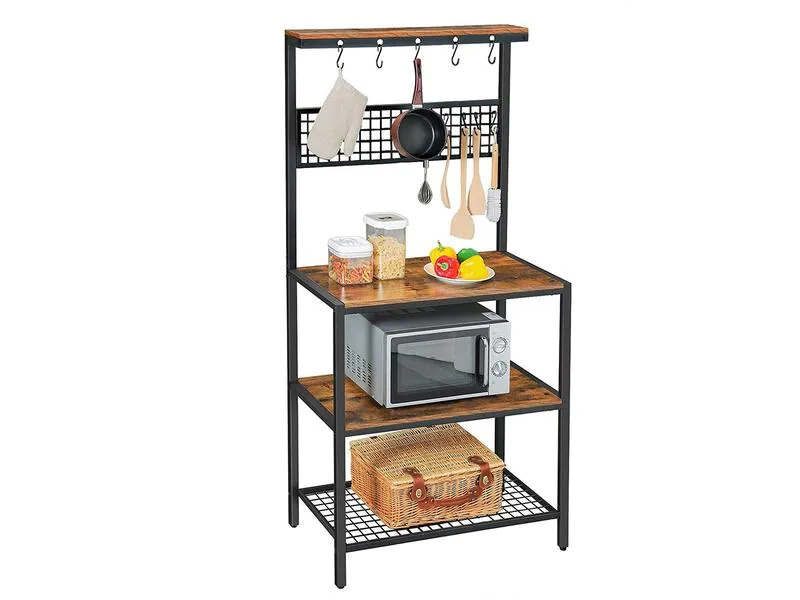 VASAGLE Küchenregal mit 10 Haken 84 x 170 cm, Braun/Schwarz