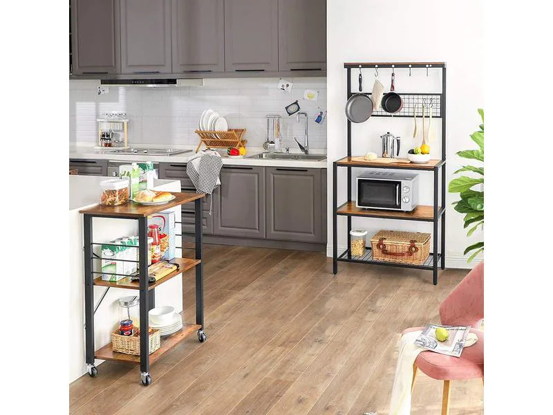 VASAGLE Küchenregal mit 10 Haken 84 x 170 cm, Braun/Schwarz