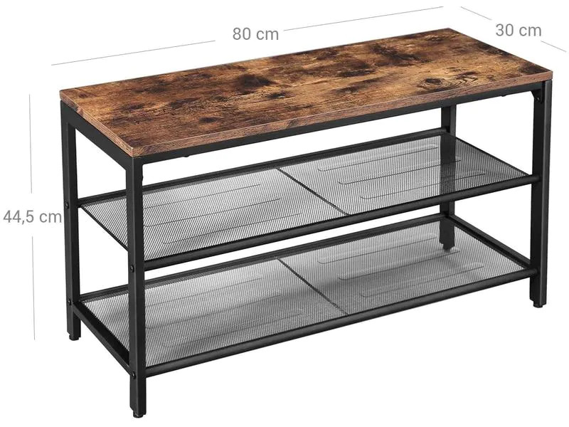 VASAGLE Schuhregal aus Holz und Eisen 30 x 80 cm, Braun/Schwarz