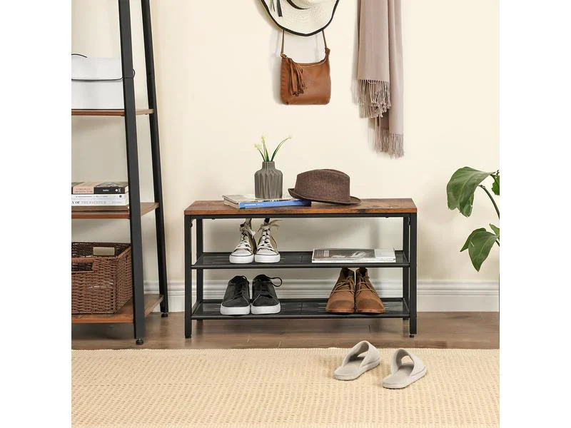 VASAGLE Schuhregal aus Holz und Eisen 30 x 80 cm, Braun/Schwarz