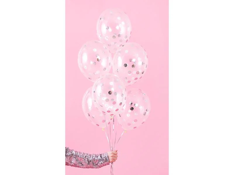 Partydeco Konfetti Luftballon rund Ø 30 cm, Transparent/Silber
