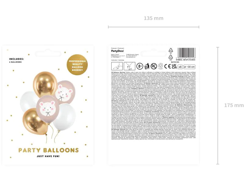 Partydeco Luftballon Eisbär Gold/Rosa/Weiss, Ø 30 cm, 6 Stück