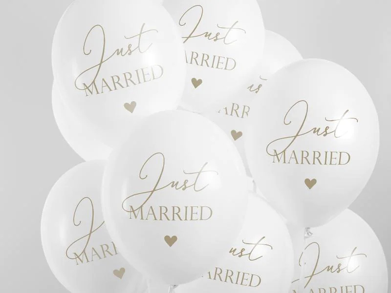 Partydeco Luftballon Just Married Weiss/Gold Ø 30 cm, 6 Stück
