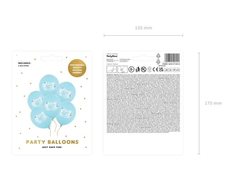 Partydeco Luftballon Mom to be Blau Ø 30 cm, 6 Stück