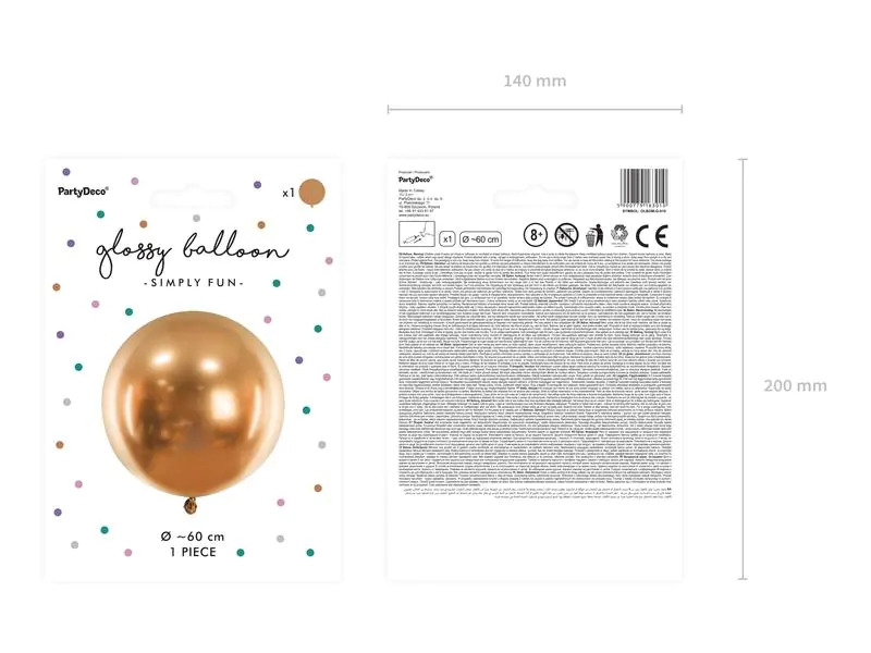 Partydeco Luftballon Rund Glossy 60 cm, Gold