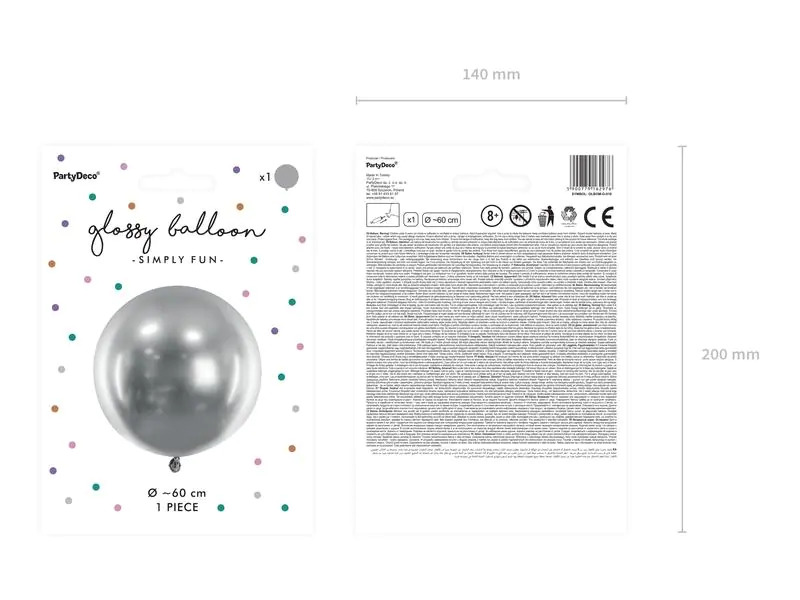 Partydeco Luftballon Rund Glossy 60 cm, Silber