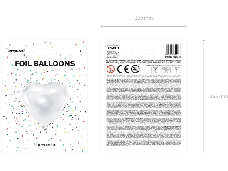 Partydeco Folienballon Herz Weiss