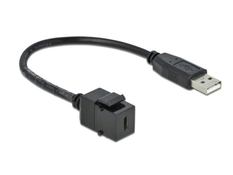 Delock Keystone-Modul USB2.0 USB-A  - USB-C, 25cm schwarz