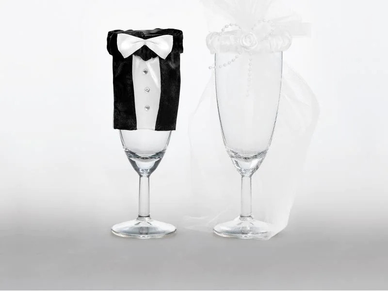 Partydeco Hochzeitsaccessoire Dekoration für Gläser, Weiss/Schwarz