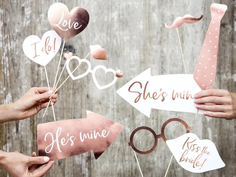 Partydeco Partyaccessoire Photo Booth Wedding Set 12-teilig, Rosegold