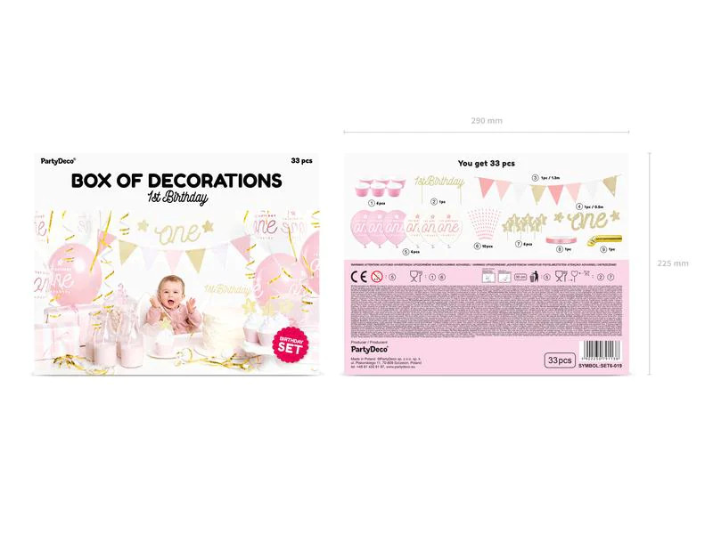 Partydeco Partyset 1st Birthday gold 9-teilig, Gold/Rosa