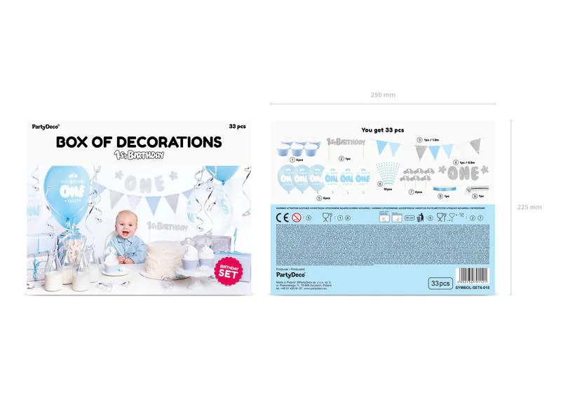 Partydeco Partyset 1st Birthday silber 9-teilig, Silber, Blau