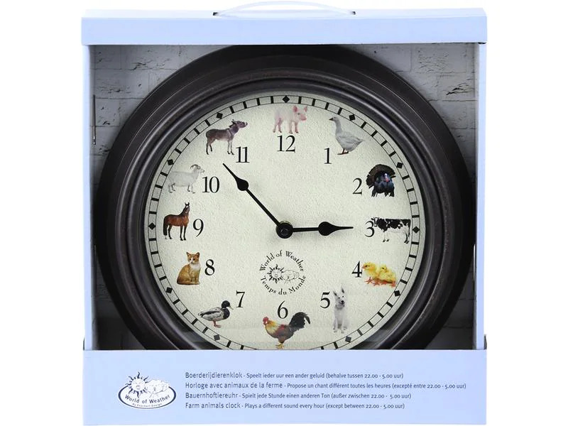 Esschert Design Gartenuhr mit Bauernhoftiergeräuschen ø 30 cm, Mehrfarbig