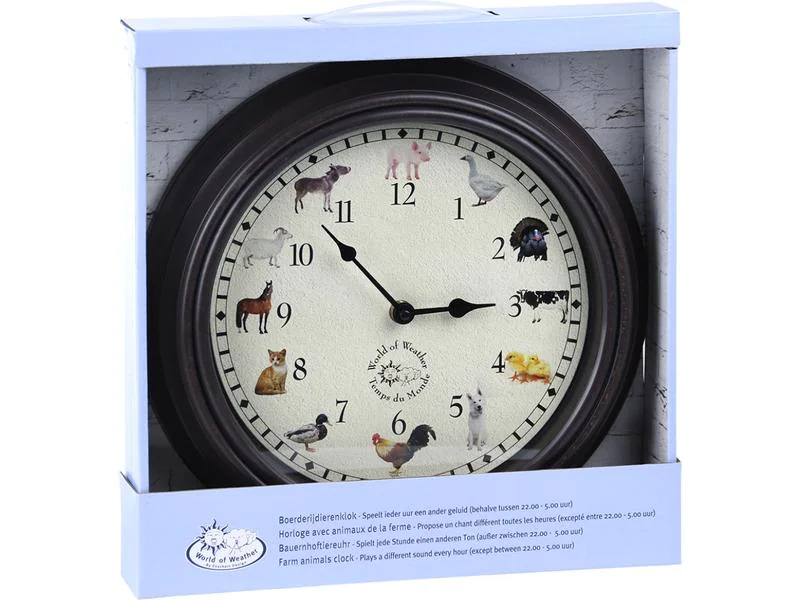 Esschert Design Gartenuhr mit Bauernhoftiergeräuschen ø 30 cm, Mehrfarbig